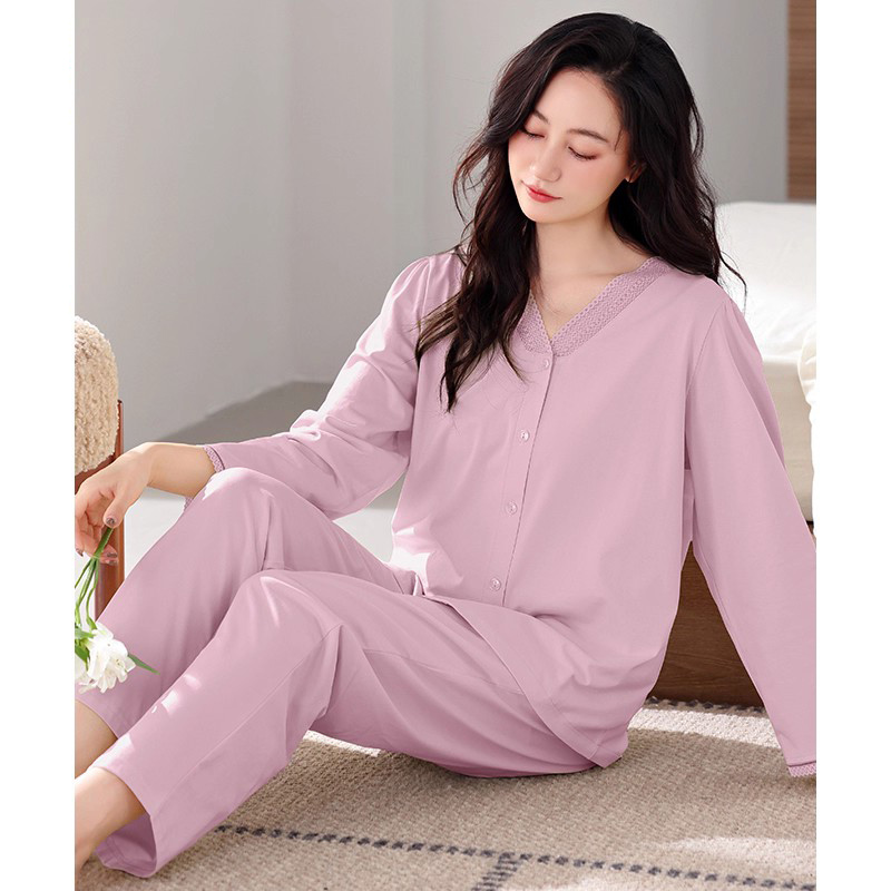 睡衣女春秋款纯棉长袖2025新款休闲V领家居服宽松大码女款春秋季
