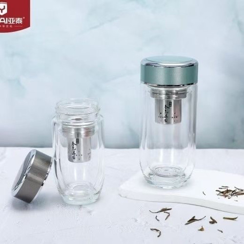 亚泰双层玻璃杯高档车载鹅蛋杯情侣水杯加厚大容量茶水分离玻璃杯 - 图1