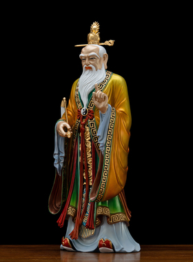 铜彩贴金老子太上老君神像摆件