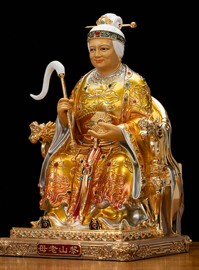 黄铜珐琅彩线雕黎山老母神像摆件