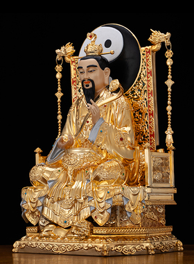 黄铜漆线雕镶宝石三清祖师神像