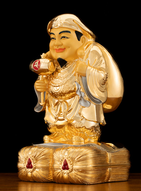 黄铜著金大黑天财神菩萨佛像摆件