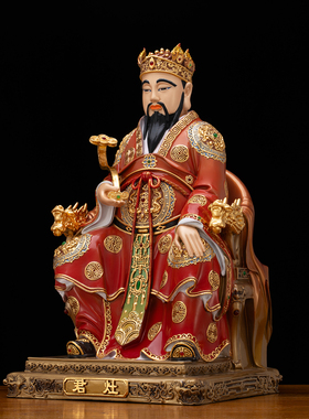 铜彩贴金灶君灶神灶王爷神像摆件