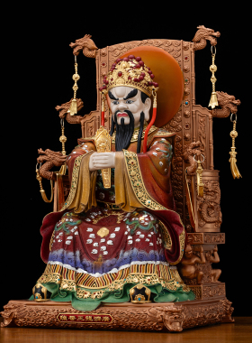 铜冰金彩龙五爷财神佛像家用供奉
