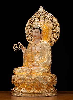 纯铜鎏金坐莲观音菩萨佛像家用佛堂供奉杨柳净瓶观世音铜像摆件