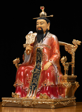 黄铜珐琅彩漆线雕三茅真君神像