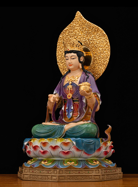 黄铜镶宝石贴真金坚牢地神佛像
