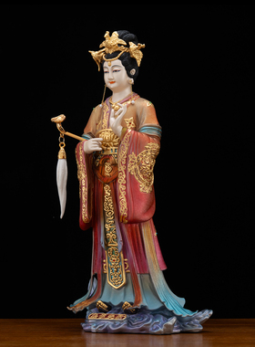 铜彩贴金碧霞元君神像供奉摆件