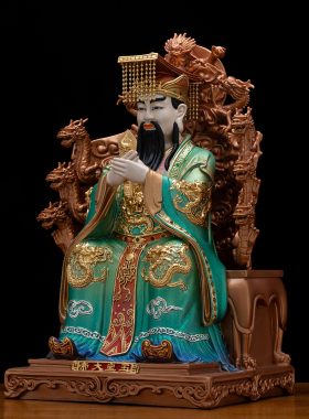 铜彩贴金玉帝王母神像供奉摆件