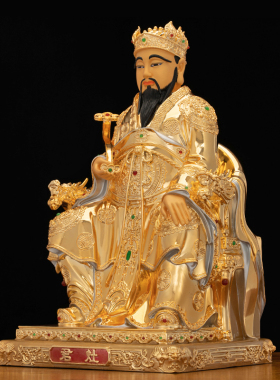黄铜漆线雕灶君灶王爷神像摆件