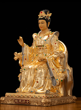 黄铜漆线雕女娲娘娘神像供奉摆件
