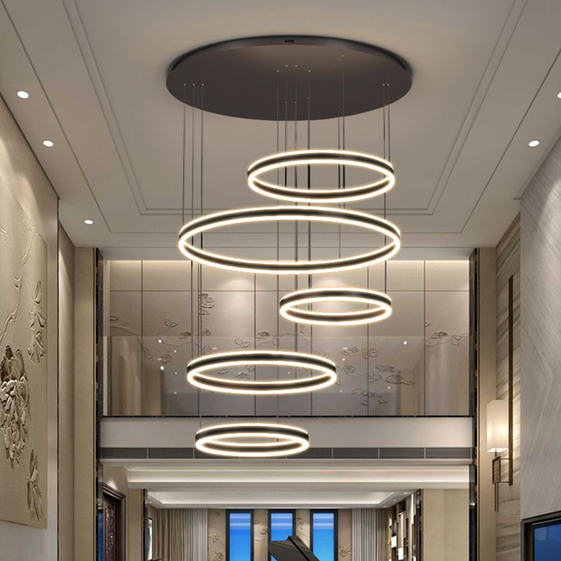 现代简约洋房复式楼环形造形LED大客厅吊灯米家APP小爱同学智能灯_虎窝淘