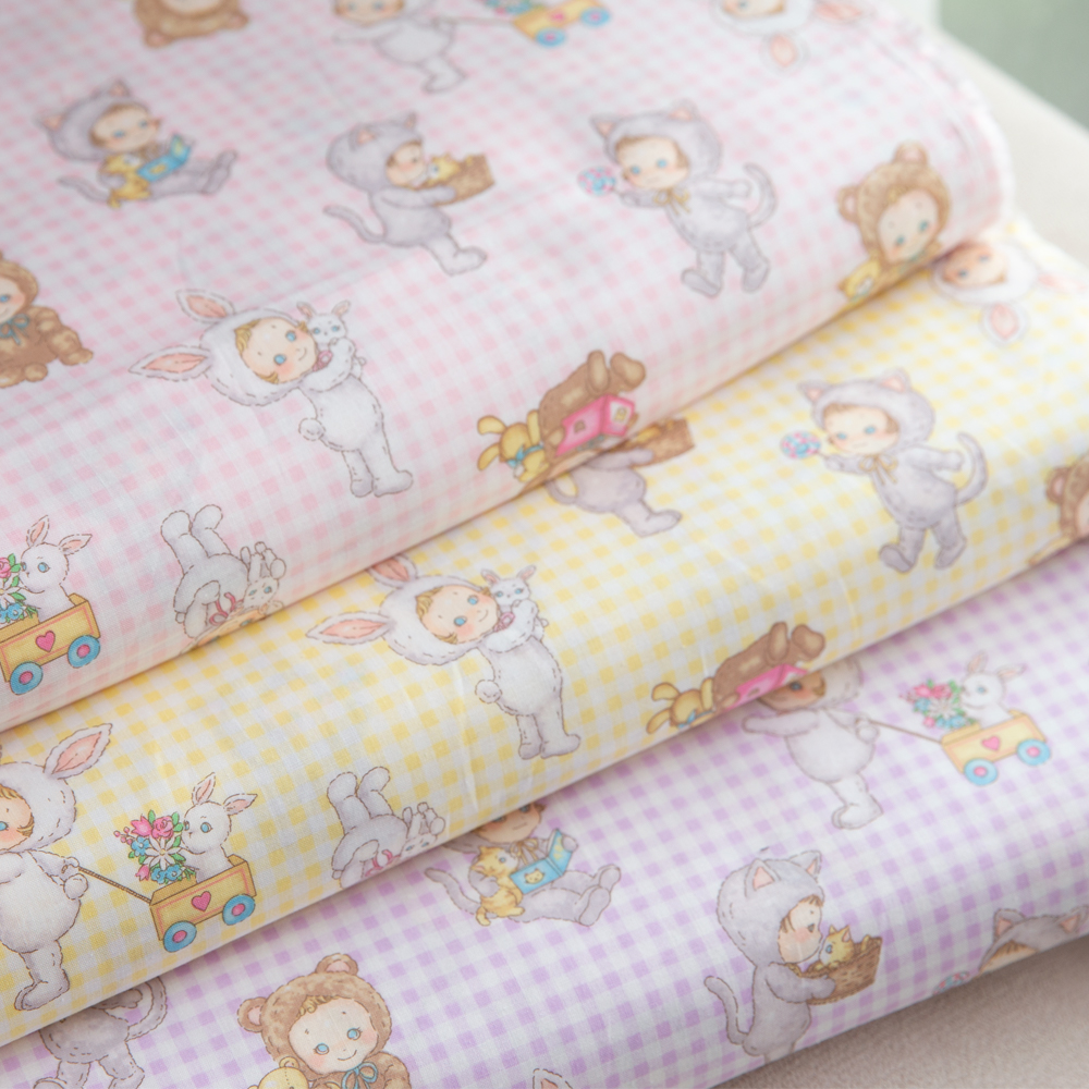 日本进口puni糖果宝贝小格玩偶柔软舒适纯棉30支服装儿童床单面料 - 图0