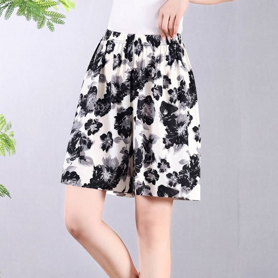 新款夏季女士薄款冰丝宽松短裤中裤中老年女装五分裤裙裤松紧妈妈