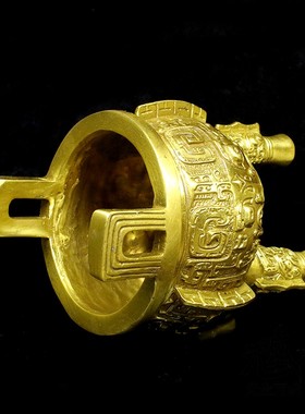 饕餮龙尊铜鼎 黄铜财神钱币守护者财富稳固三足