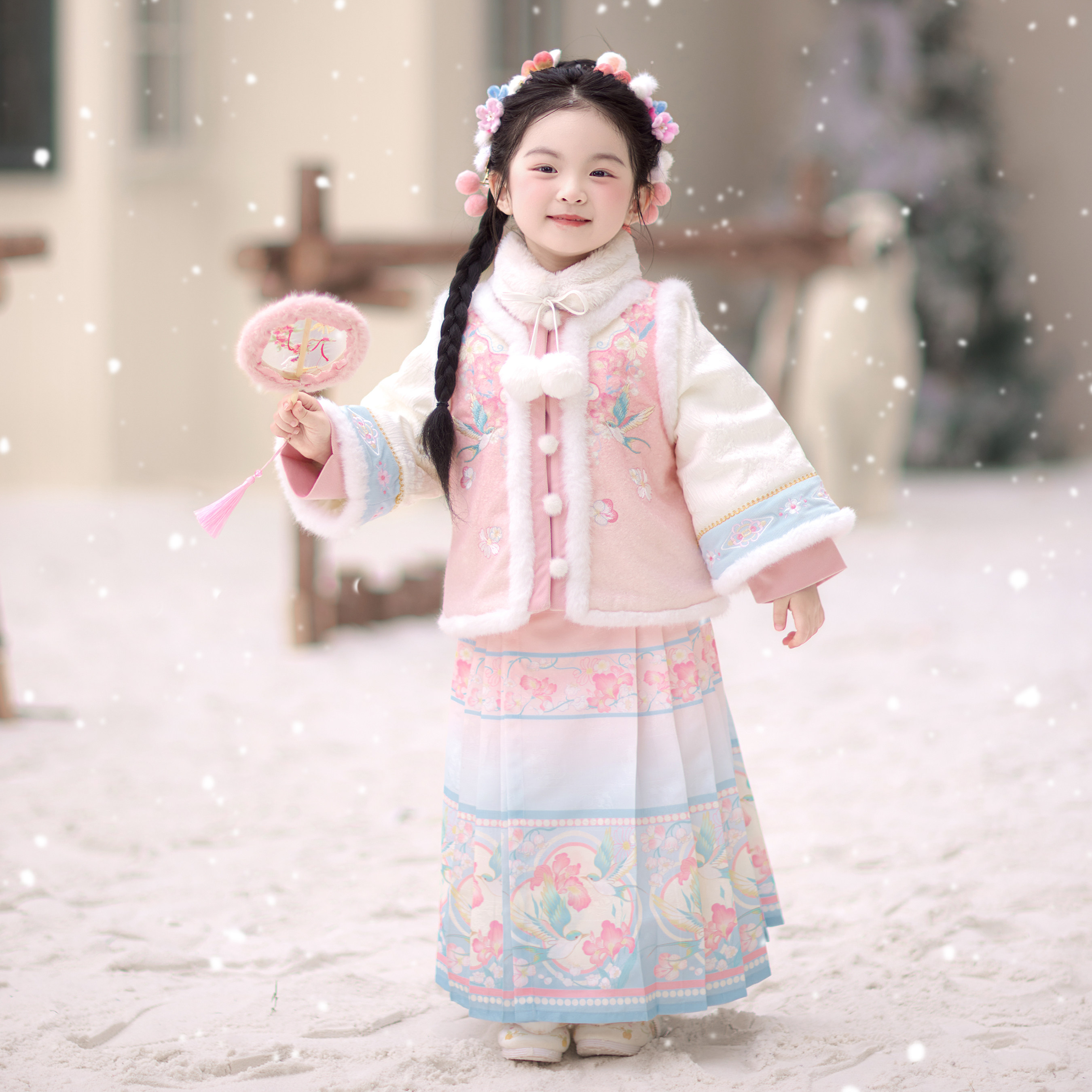 【羽灵】汉服女童冬季新款儿童唐装新中式日常款马面裙套装拜年服,淘宝优惠券,粉丝福利购,淘宝优惠卷