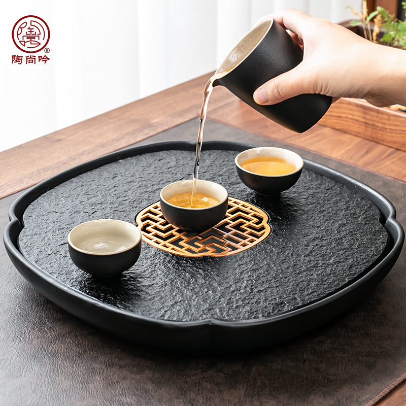 陶瓷天然石材小茶盘乌金石排水小型茶台茶具套装茶杯简约办公家用