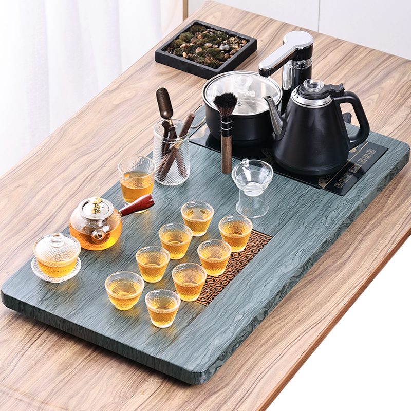 天然整块木纹石排水中式乌金石头现代简约家用茶海办公大小号茶台
