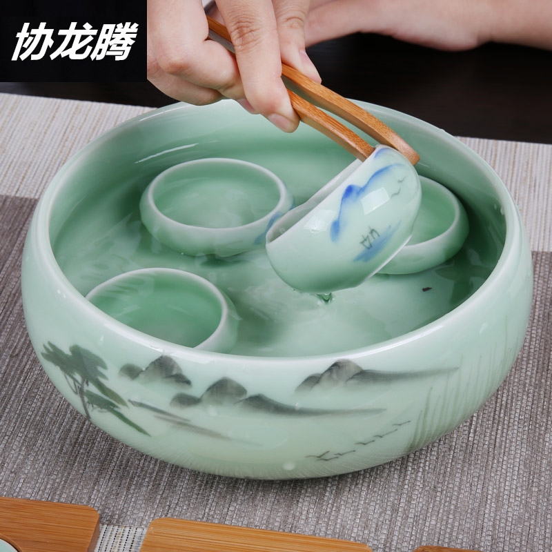 协龙腾 功夫茶具陶瓷青瓷茶洗大号茶碗杯洗水笔洗茶道配件水洗碗 - 图3
