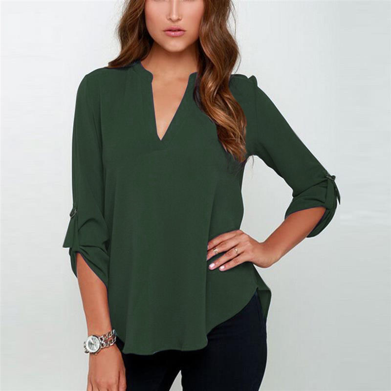 Big yards 4xl 5xl female v-neck long-sleeve chiffon blouse - 图1