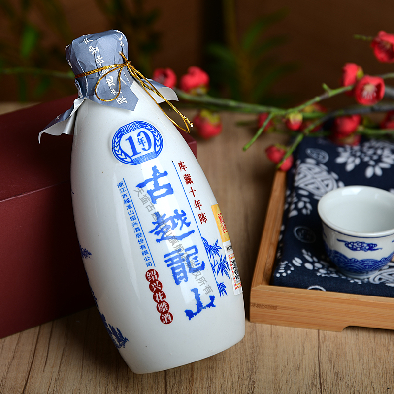 古越龙山绍兴黄酒木盒十年陈半干花雕酒500ml*6瓶整箱绍兴糯米酒-图1