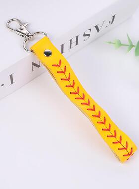 跨境新款韩国创意手部牛皮装饰手环缝合装饰附铜扣棒球手环钥匙扣