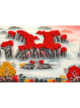 鸿运当头大六尺横幅国光无款国画手绘山水画字画秋景装饰玄关客厅