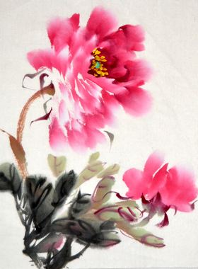 小品无款牡丹花鸟纯手绘国画字画