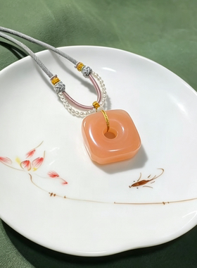 和田藕粉手链配绿松菜籽葫芦吊坠项链女款玉石挂件项链送女友礼物