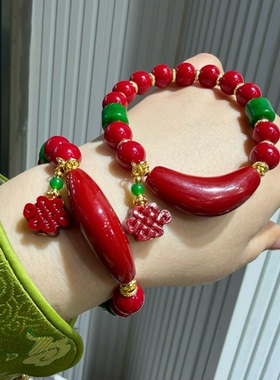 爆款弯管毛衣链干青配色复古国风长款流苏项链小众设计感新中式