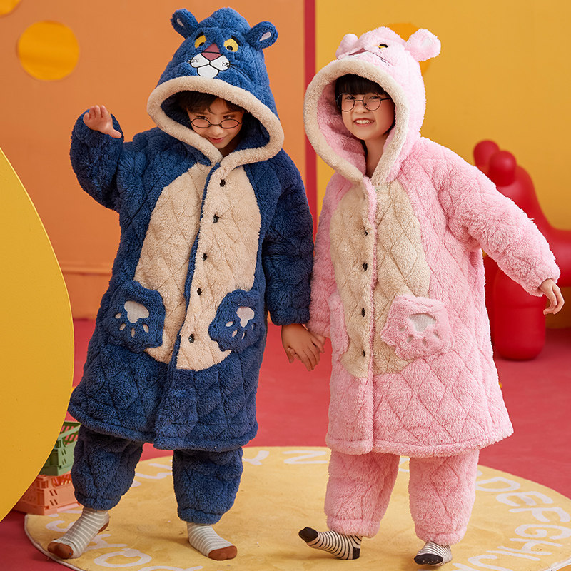 儿童睡袍男孩珊瑚绒冬季老虎男童加绒夹棉虎年兄妹装女孩浴袍套装,淘宝优惠券,粉丝福利购,淘宝优惠卷
