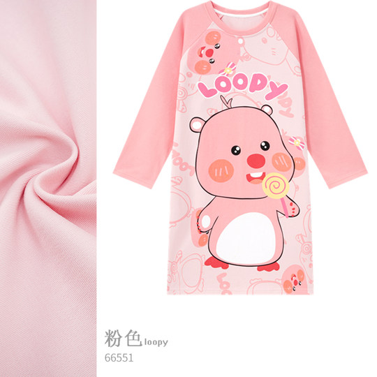 女童睡裙秋冬纯棉loopy露比2024新款女孩家居服儿童长袖睡衣大童