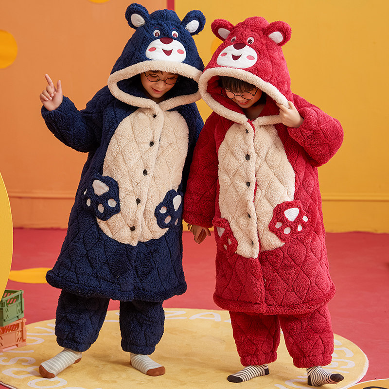 儿童睡袍男孩珊瑚绒冬季老虎男童加绒夹棉虎年兄妹装女孩浴袍套装,淘宝优惠券,粉丝福利购,淘宝优惠卷