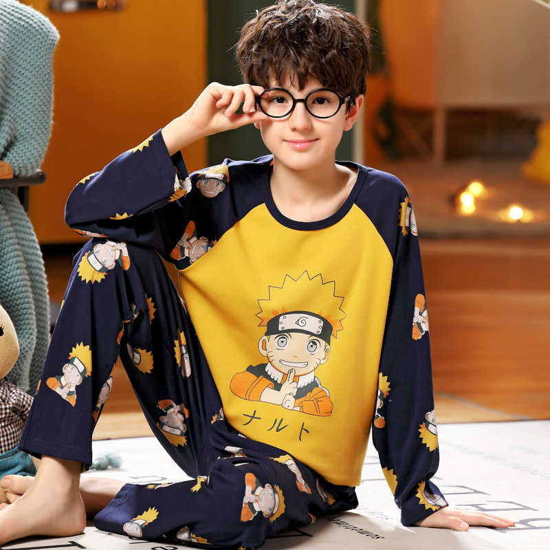 男童夏季纯棉长袖中大童12 13岁睡衣 佰媛琪睡衣/家居服套装