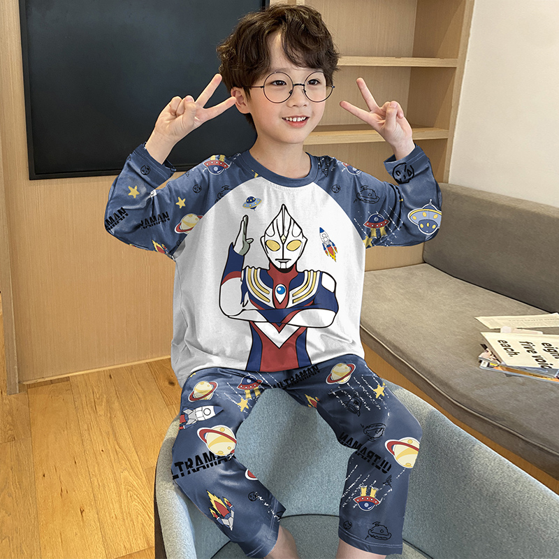 男童春秋季纯棉长袖奥特曼卡通睡衣 佰媛琪睡衣/家居服套装