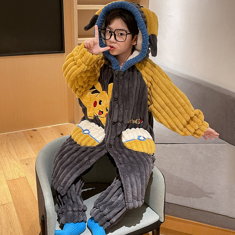 儿童浴袍男童冬季加绒加厚男孩睡袍珊瑚绒中大童恐龙睡衣冬天长袍,淘宝优惠券,粉丝福利购,淘宝优惠卷