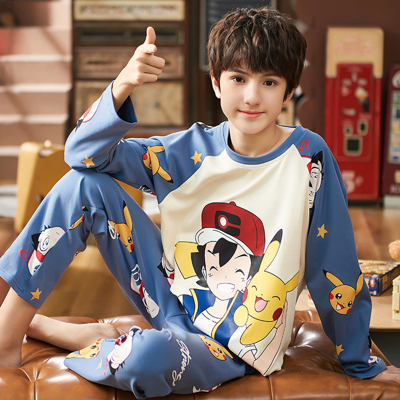 男童夏季纯棉长袖中大童12 13岁睡衣 佰媛琪睡衣/家居服套装
