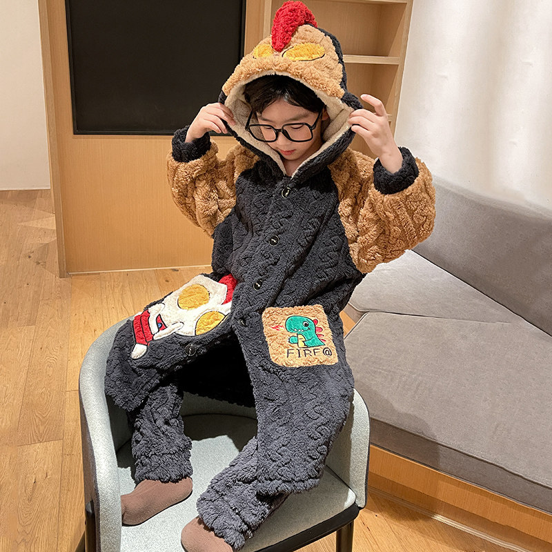 儿童浴袍男童冬季加绒加厚男孩睡袍珊瑚绒中大童恐龙睡衣冬天长袍,淘宝优惠券,粉丝福利购,淘宝优惠卷