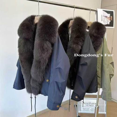 2025冬季新款派克服女中长款狐狸毛领羽绒服保暖加厚欧洲站年轻款 - 图1