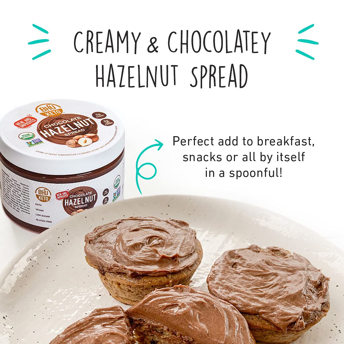 美国直邮 BHU Keto Chocolate Hazelnut Spread 生酮巧克力榛子酱 - 图1