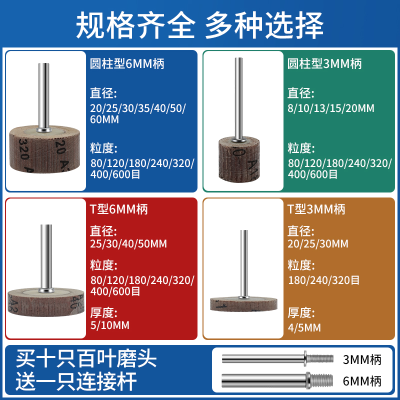 电磨机3/ 6mm柄磨头活轴页轮 百叶轮 砂纸圈打磨抛光金属木头包邮 - 图1