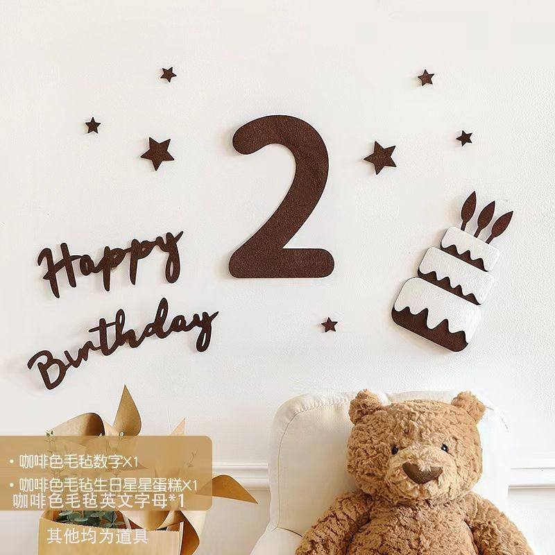 毛毡生日森系贴纸蛋糕数字墙上定制生日快乐字母贴宝宝周岁墙贴,淘宝优惠券,粉丝福利购,淘宝优惠卷