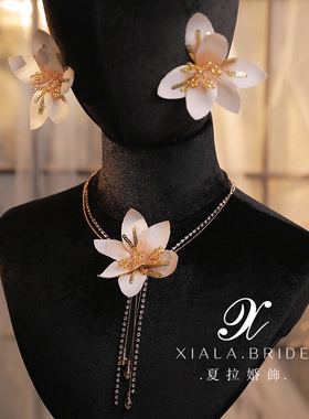 夏拉水钻布花朵女气质项链套装