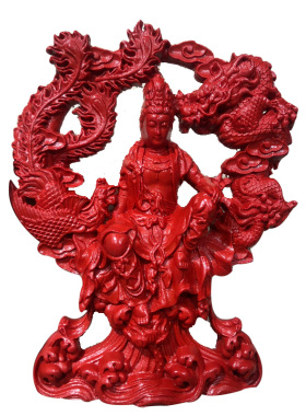 红色朱砂招财龙凤呈祥观音车载摆件乔迁结婚礼物工艺品客厅装饰