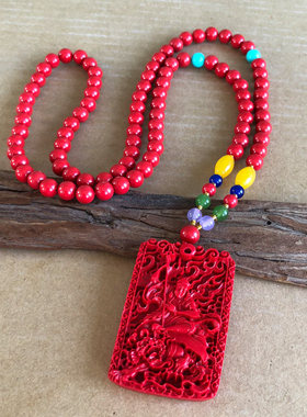 中国红朱砂伏虎罗汉挂件 悟惮十八罗汉米勒尊者吊坠 随身老虎达摩