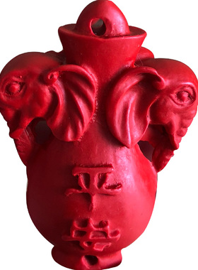 天然帝王红朱砂平安吉象挂件毛衣链 本命年双象如意花瓶结婚车挂