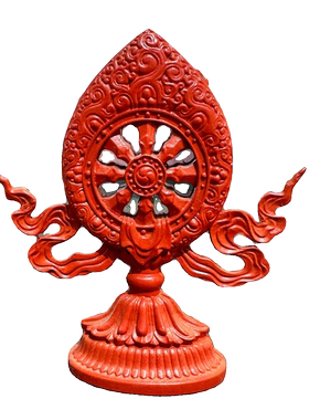 原矿帝王红朱砂法轮藏八宝吉祥摆件藏式供用金轮王七政宝护法摆饰