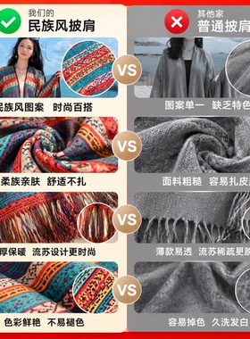 民族风流苏提花披肩女拍照百搭打卡丽江旅行斗篷拍照保暖条纹外搭