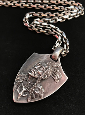 千银厚果盾牌925银印第安风男女