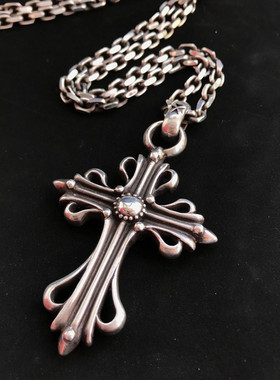 千银厚果十字吊坠花纹925